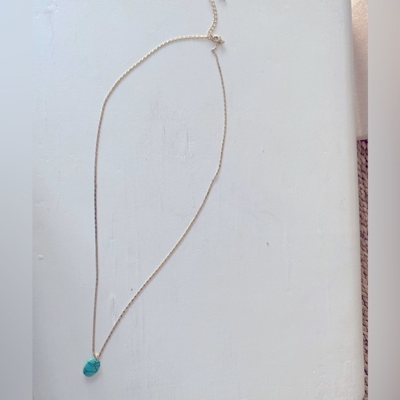 NWT Gold Plated Long Necklace with Faux Turquoise pendant - Picture 1 of 3